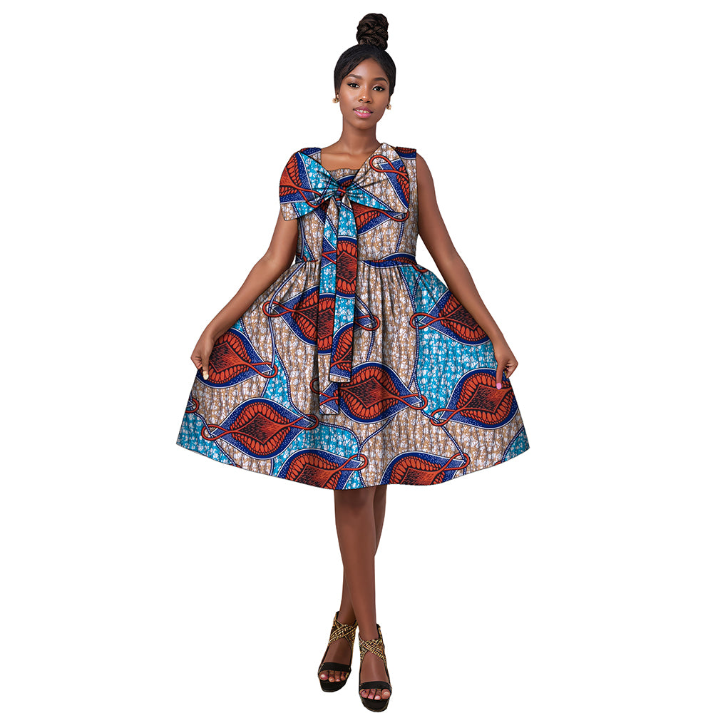 African women Ankara dress with bow neckline WY174