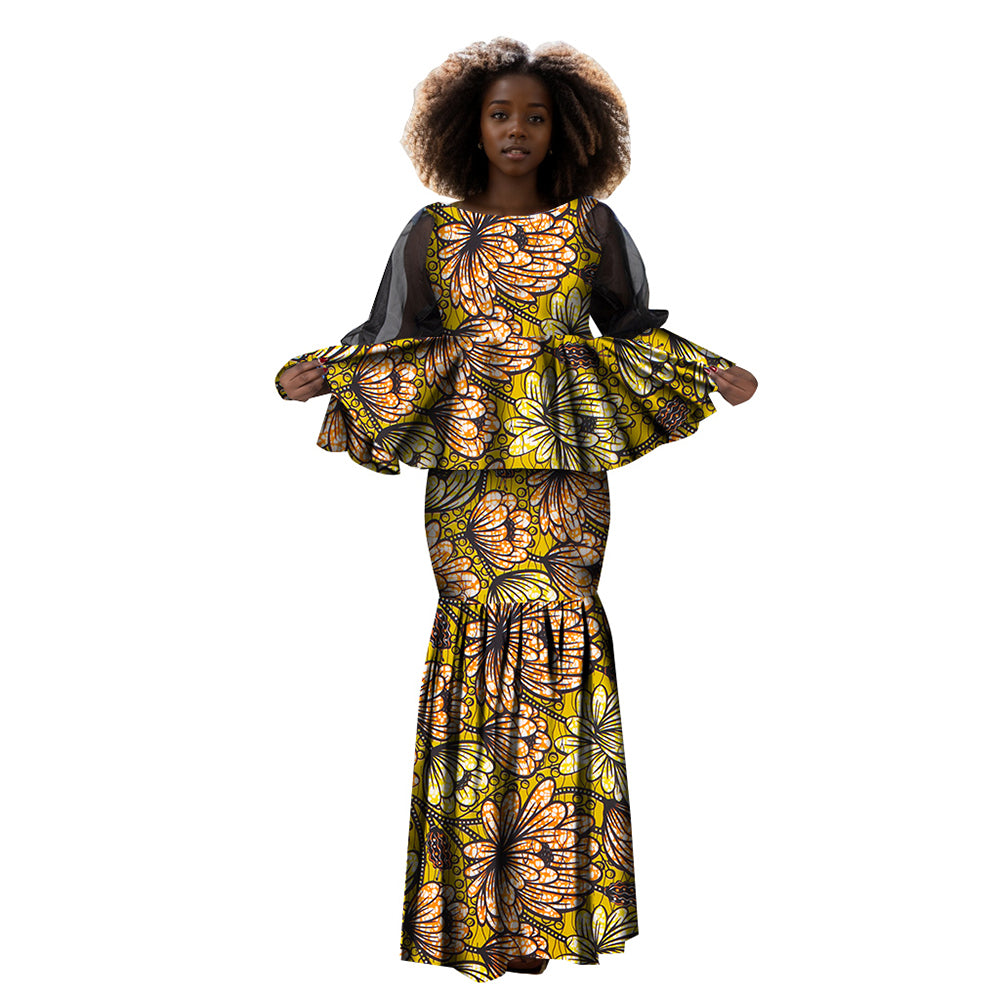 African Dashiki Dresses for Women Long Lantern Sleeve Print Graceful Party Long Dress WY6160