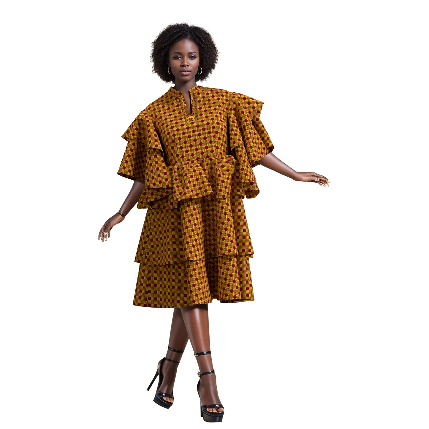 African fashion women's double-layer short sleeved sweet style women's skirt elegant style women's multi-layer skirt women's dress wy10907