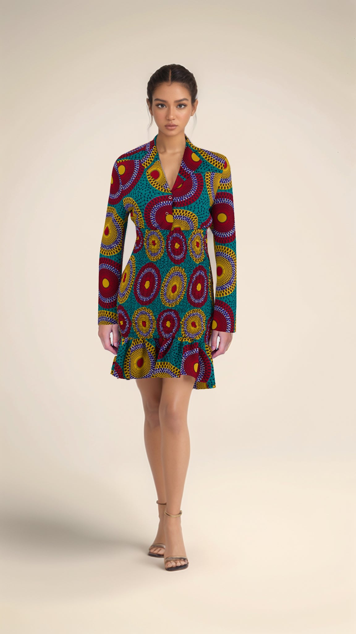 African fashion women's dress, suit collar long sleeved sweet style women's skirt, elastic waisted women's dress wy10859