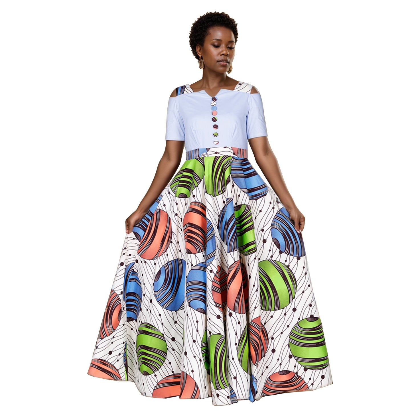 African Women Half Sleeve Dress Wedding Maxi Dress Ankara Attire Party Outfit WY3853