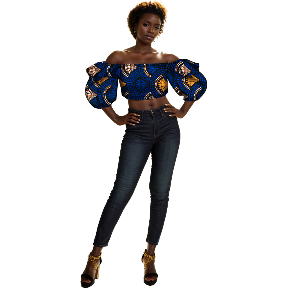 African women T-shirt Lantern sleeve off-the-shoulder sexy slim-fit T-shirt WY831