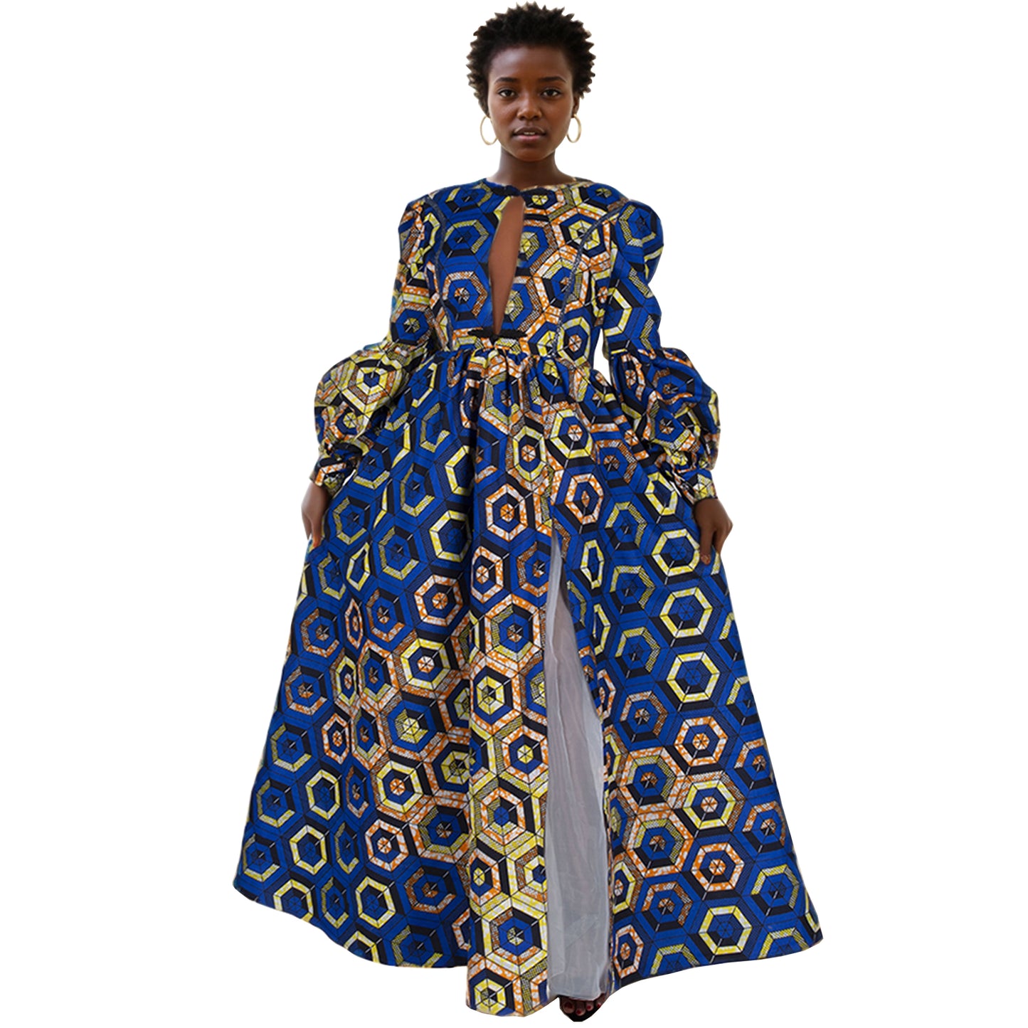 African Women Ankara Print Dresses Long Sleeve Floor Length Sexy Lady Clothing WY8853