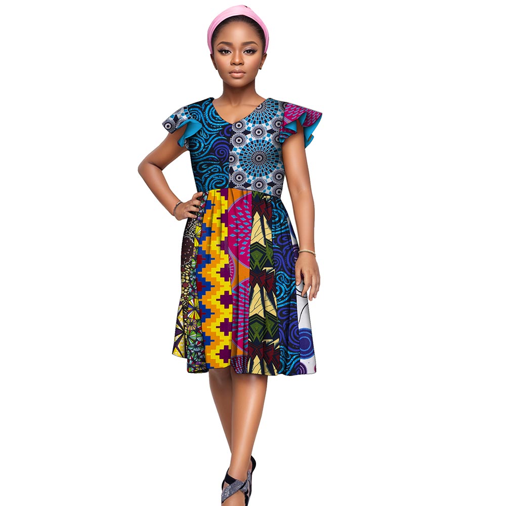 WholeSale Africa Dress for Women African Wax Print Dresses Dashiki Plus Size Africa Style Clothing for Women Office Dress wy228