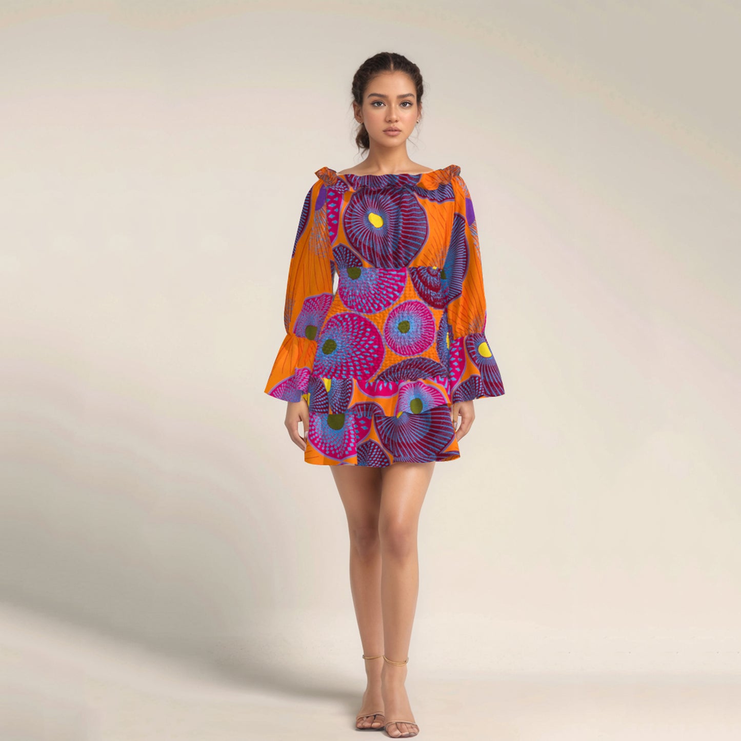 African fashion women's long sleeved sweet style dress, elastic waisted women's dress wy10863