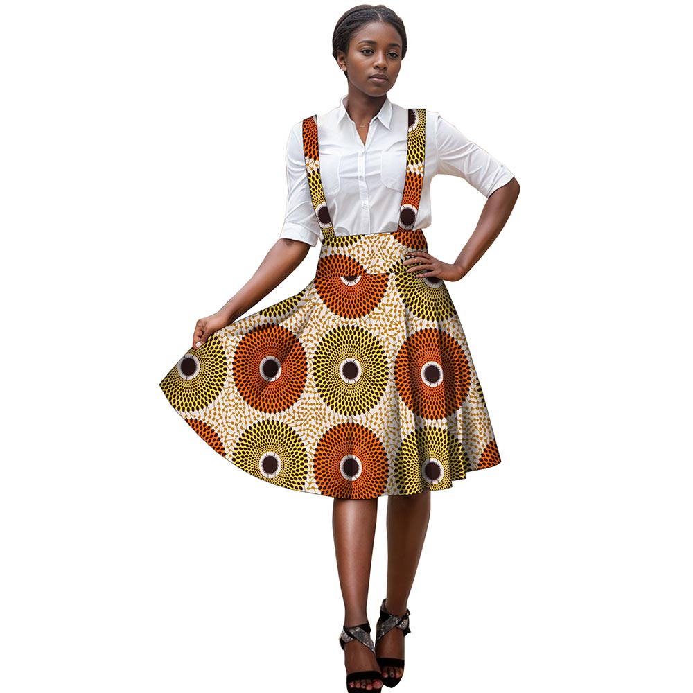 African print knee length suspender dress WY143