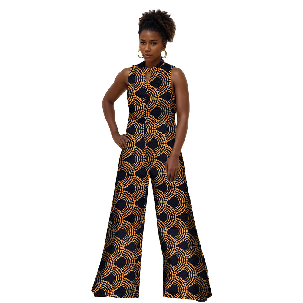Africa Women Sleeveless Ankara Print Wide Leg Jumpsuits WY2244