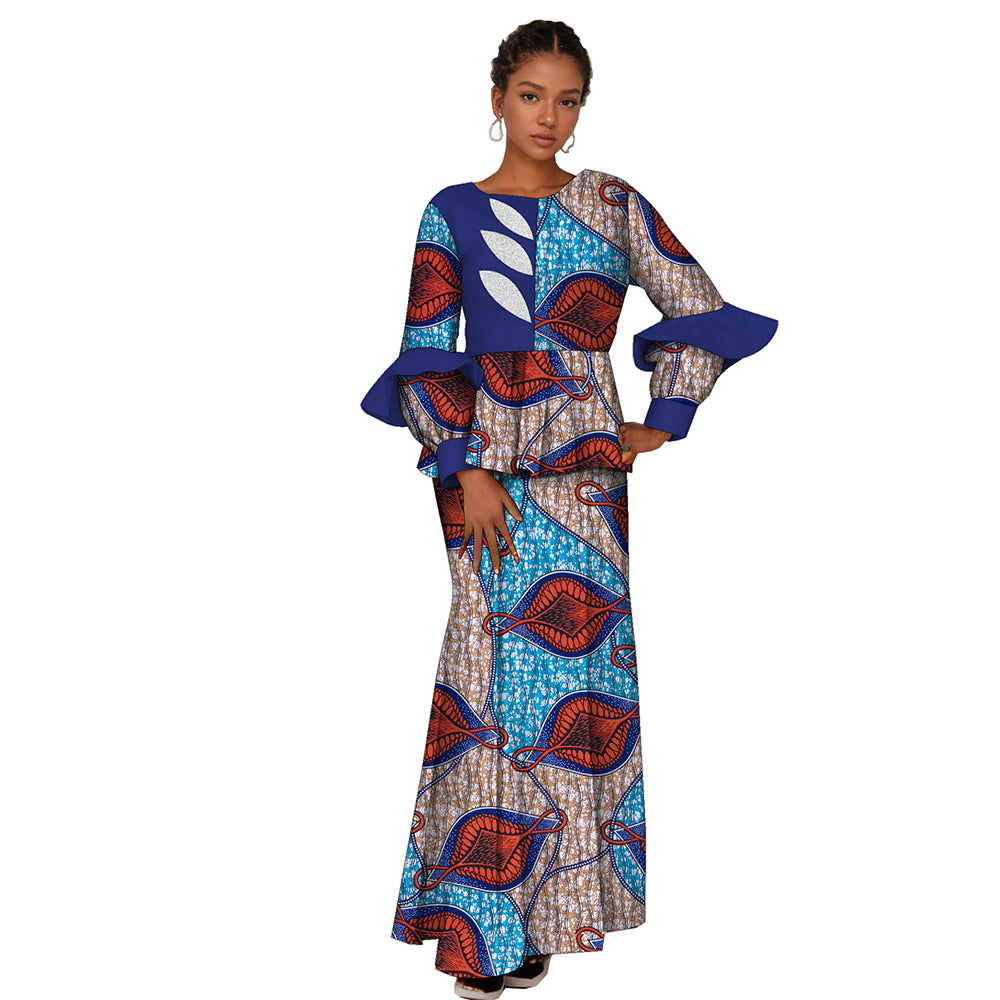 African Women Dress 2 Piece Traditional Ankara Dashiki Print for Evening Party Dress WY2123