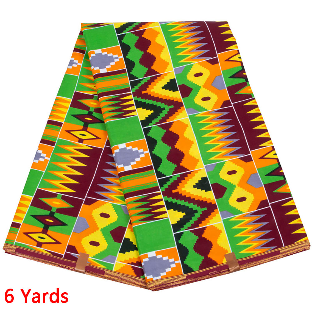 6 Yards African Wax Fabrics Cotton Ankara Kente Print Fabric for Party Dress