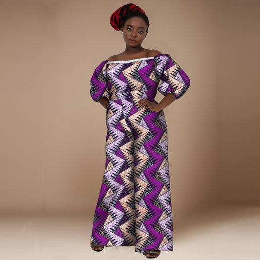 African women jumpsuit Straight shoulder half sleeve high waist jumpsuit WY10236